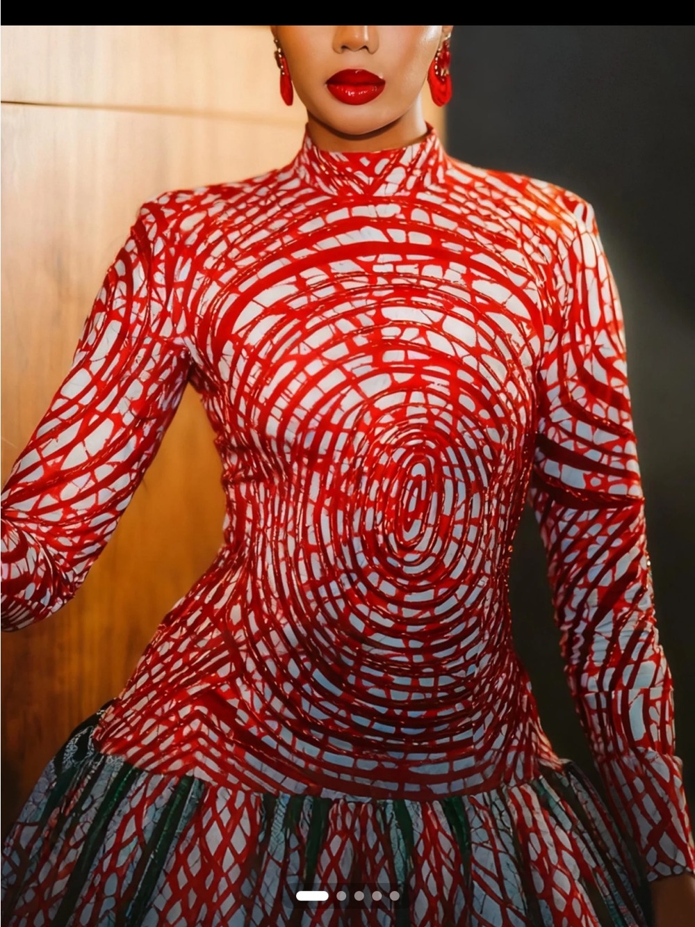 STYLEWE Red and White Long Sleeve Swirl Print Top